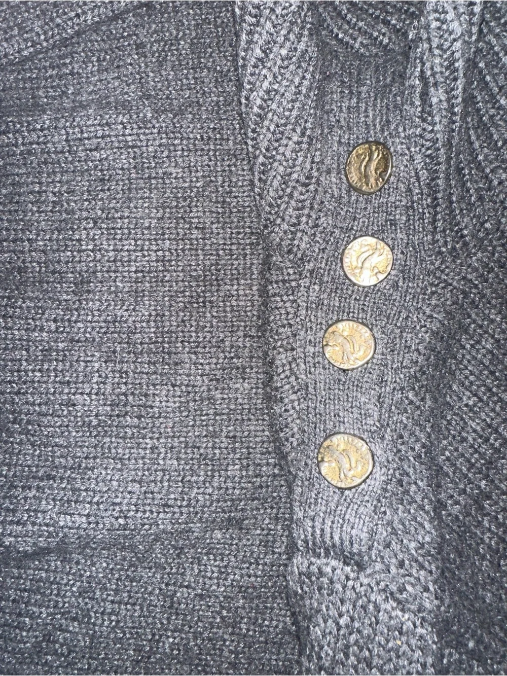 Zara Charcoal Gray Turtleneck Button-Shoulder Sweater - Picture 2 of 2